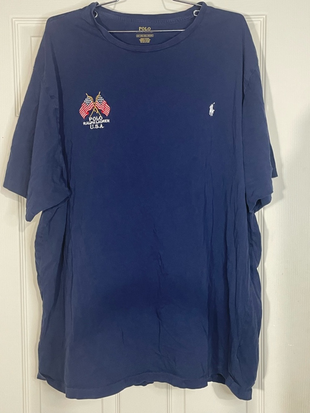 Polo Ralph Lauren Short Sleeve Shirt, American Flags, Navy Blue, 2XLT, USA